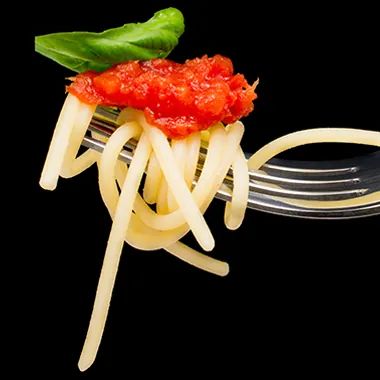 Pasta spaghetti op vork