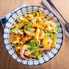 Recept scampi curry met penne